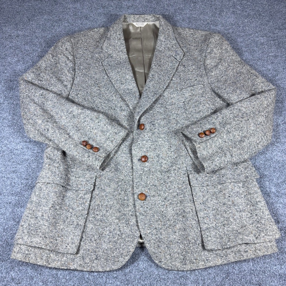 Vintage Sutter & Grant Mens Grey Tweed Wool Blazer Sport Coat Made in USA